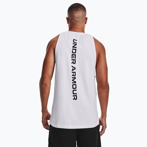 Футболка баскетбольна чоловіча Under Armour Baseline Cotton Tank 100 біло-чорна UAR-1361901100-100