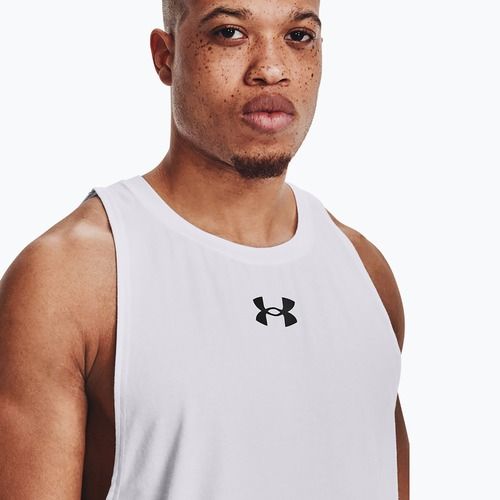 Футболка баскетбольна чоловіча Under Armour Baseline Cotton Tank 100 біло-чорна UAR-1361901100-100