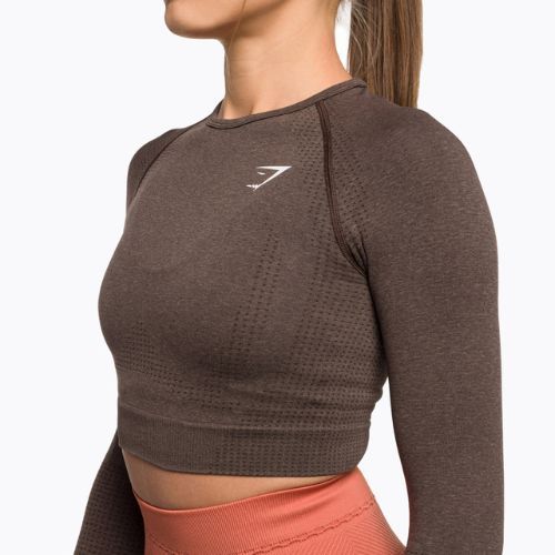 Топ лонгслів тренувальний жіночий Gymshark Vital Seamless Crop Top penny brown marl