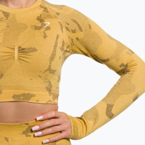Лонгслів для тренувань жіночий Gymshark Adapt Camo Savanna Seamless Indian yellow