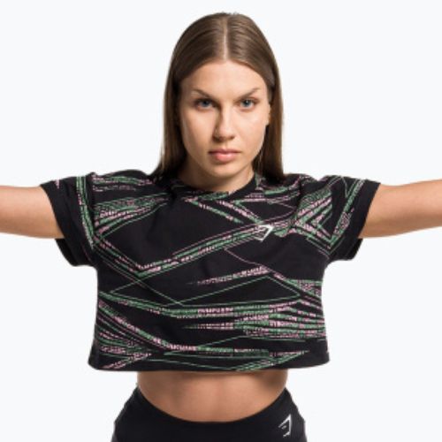 Топ тренувальний жіночий Gymshark Zone Graphic Crop black/lime