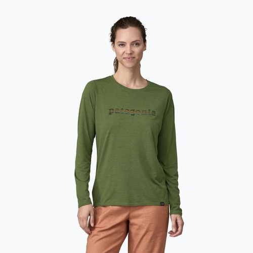 Кофта жіноча Patagonia Cap Cool Daily Graphic Shirt 73 text logo/terrain green x-dye