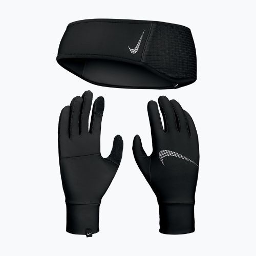 Комплект жіночий пов'язка + рукавички Nike Essential Running black/black/silver