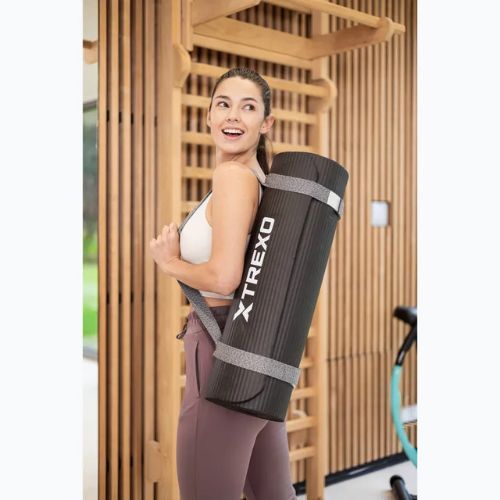 Килимок для тренувань XTREXO NBR 15 мм з ременем чорний