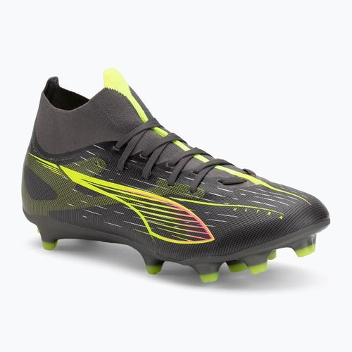 Кросівки футбольні чоловічі PUMA Ultra 5 Match+ FG/AG matte aged silver/yellow alert/puma aged silver