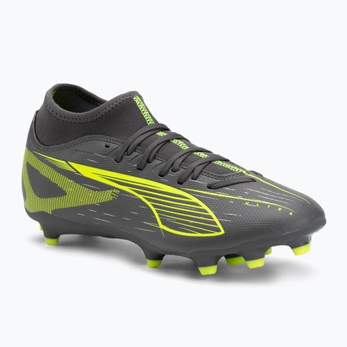 Кросівки футбольні чоловічі PUMA Ultra 5 Play+ FG/AG matte aged silver/yellow alert/puma aged silver