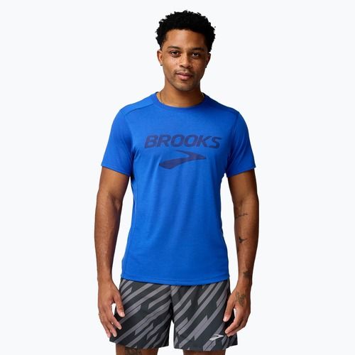 Чоловіча бігова сорочка Brooks Distance 3.0 нео синя з логотипом Brooks