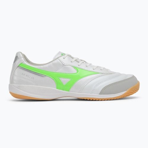 Кросівки футбольні чоловічі Mizuno Morelia Sala Pro IN white/neon green/galaxy silver