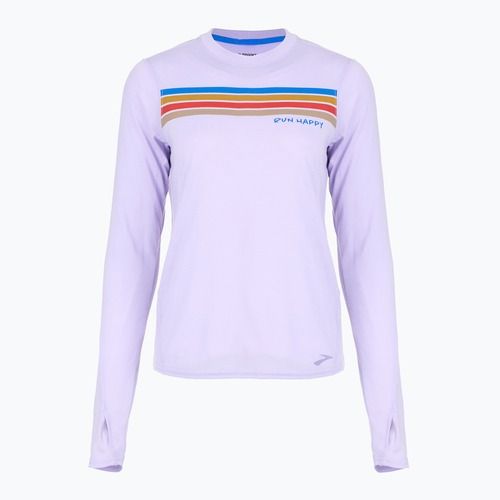 Футболка для бігу жіноча Brooks Distance Graphic LS heather violet dash/stripe