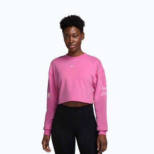 Кофта для тренувань жіноча Nike Pro Dri-Fit Loose Crew-Neck playful pink/pink foam/white