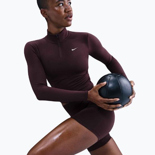 Жіночий лонгслів Nike One Fitted Dri-Fit 1/4 Zip Mid Layer burgundy crush/white