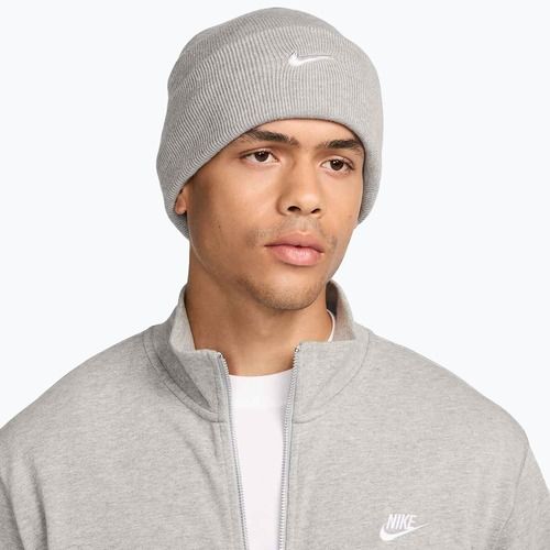 Шапка зимова Nike Peak Swoosh Beanie dark grey heather/white
