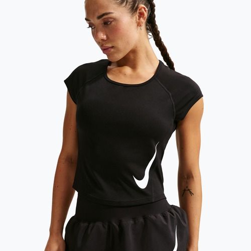 Футболка для бігу жіноча Nike Swoosh Run Dri-Fit black/white/white