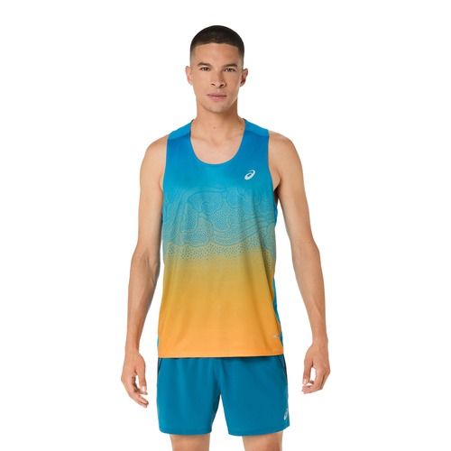 Футболка для бігу чоловіча ASICS Road Fade Singlet aegean blue/yamabuki
