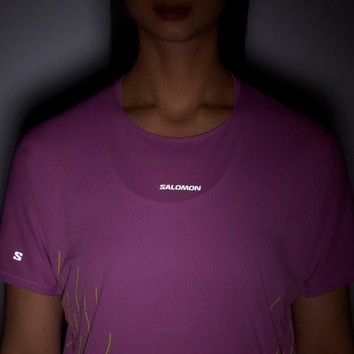 Футболка для бігу жіноча Salomon Sense Aero SS Tee GFX iris orchid/acid lime