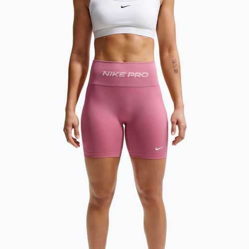 Шорти для тренувань жіночі Nike Pro Seamless High Waisted Biker 5" peony/white