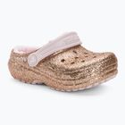 Дитячі шльопанці Crocs Classic Lined Glitter Clog золото/ледь рожевий