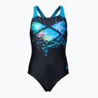 Дитячий злитий купальник арена Multi Pixels New Swim Pro Back чорний/бірюзовий