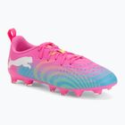 Кросівки футбольні дитячі PUMA Future 9 Play FG/AG Jr poison pink/puma wht/sun stream/bright aqua/puma blk