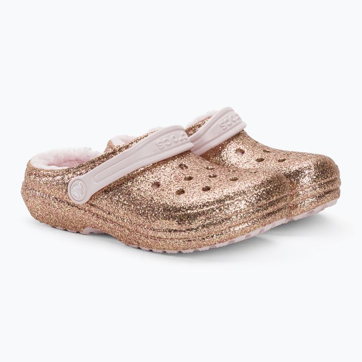 Дитячі шльопанці Crocs Classic Lined Glitter Clog золото/ледь рожевий 5