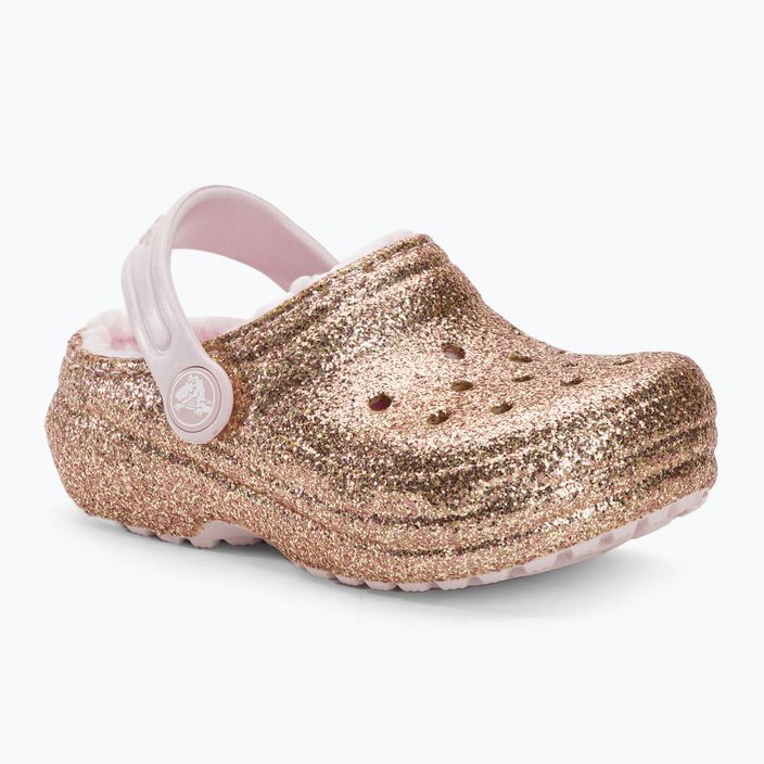 Дитячі шльопанці Crocs Classic Lined Glitter Clog золото/ледь рожевий 2
