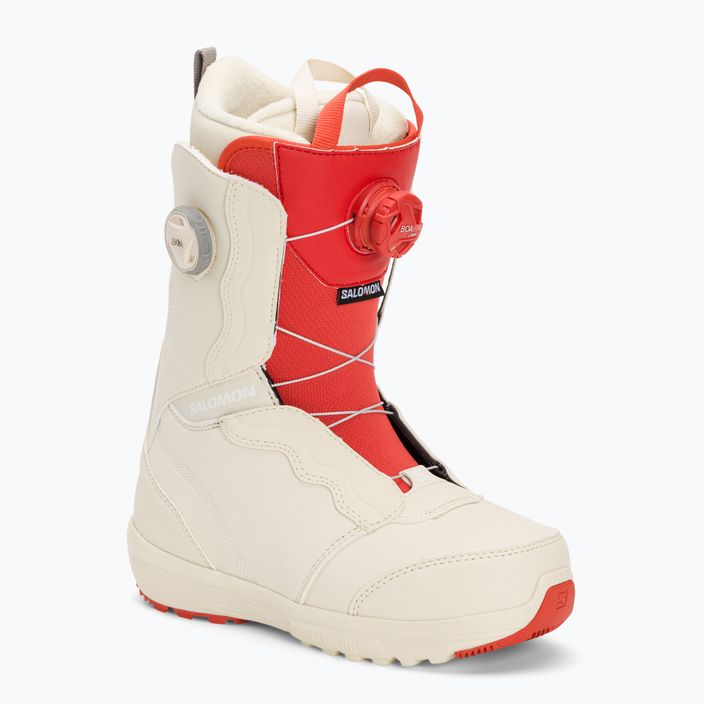 Жіночі сноубордичні черевики Salomon Ivy Boa SJ Boa вибілений пісок/мигдальне молоко/аврора червоний