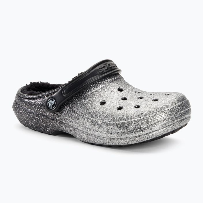 Шльопанці Crocs Classic Glitter Lined Clog чорні/сріблясті