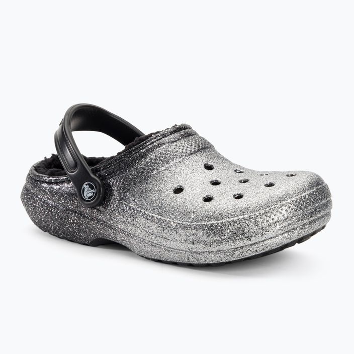 Шльопанці Crocs Classic Glitter Lined Clog чорні/сріблясті 2