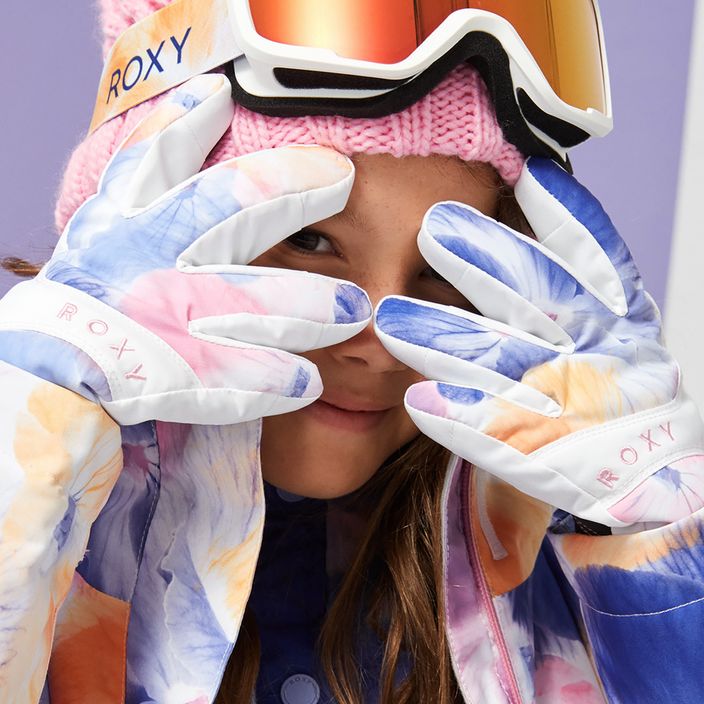Дитячі сноубордичні рукавички ROXY Jetty Girl яскраво-білі анютині глазки rg 3