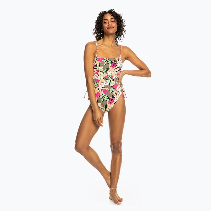 Жіночий суцільний купальник ROXY Printed Beach Classics Lace UP антрацитовий пальмова пісня с 3