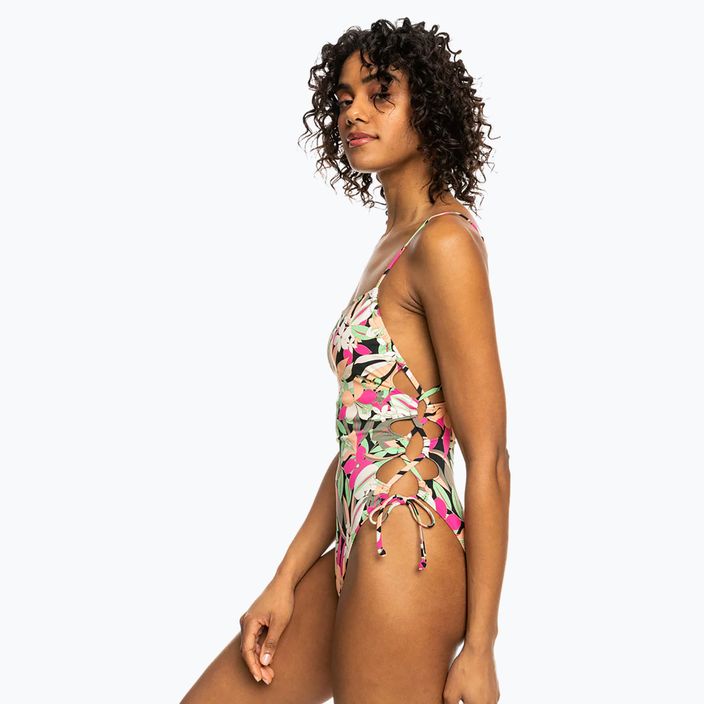 Жіночий суцільний купальник ROXY Printed Beach Classics Lace UP антрацитовий пальмова пісня с 5
