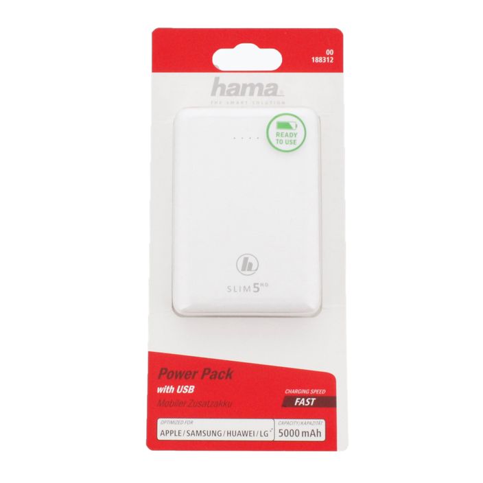 Павербанк Hama Slim 5HD Power Pack 5000 mAh білий 1883120000 2