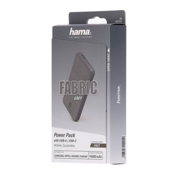 Павербанк Hama Fabric 10 Power Pack 10000 mAh сірий 1872570000 2