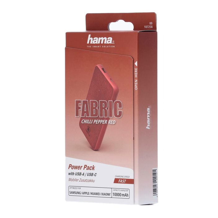 Павербанк Hama Fabric 10 Power Pack 10000 mAh червоний 1872580000 2
