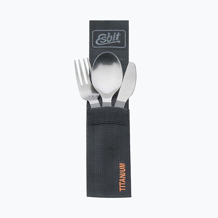 Набір столових приборів Esbit 3-Pcs Titanium Cutlery-Set W/ Carabiner And Pocket titanium 2