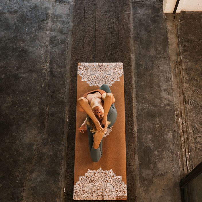 Килимок для йоги  Yoga Design Lab Cork 3,5 мм коричневий  Mandala White 8