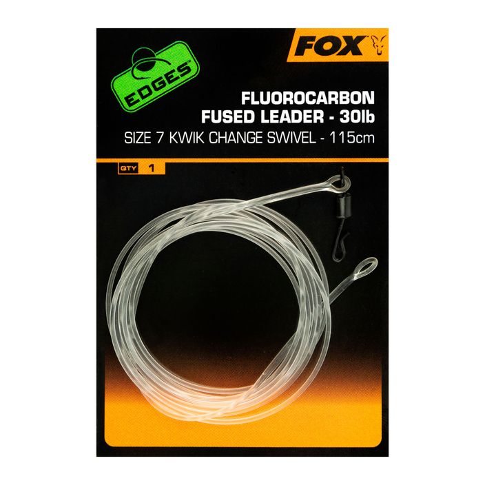 Поводок короповий Fox International Fluorocarbon Fused Leader 30 lb - Kwik Change Swivel 115 cm прозорий CAC717 2