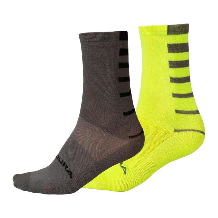 Чоловічі шкарпетки для велоспорту Endura Coolmax Stripe 2 pack hi-viz жовті/сірі 2