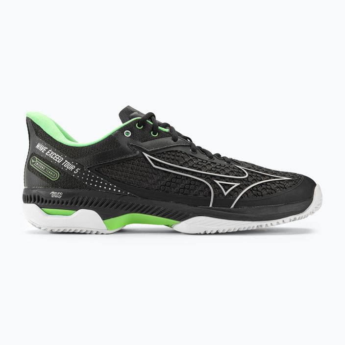 Чоловічі тенісні туфлі Mizuno Wave Exceed Tour 5 CC чорні/сріблясті/техно зелені 2