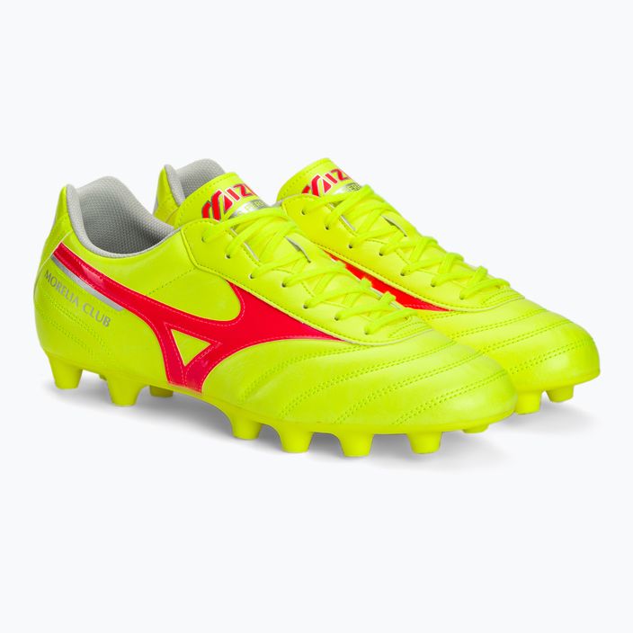 Кросівки футбольні чоловічі Mizuno Morelia II Club MD safety yellow/fiery coral 2/galaxy silver 4