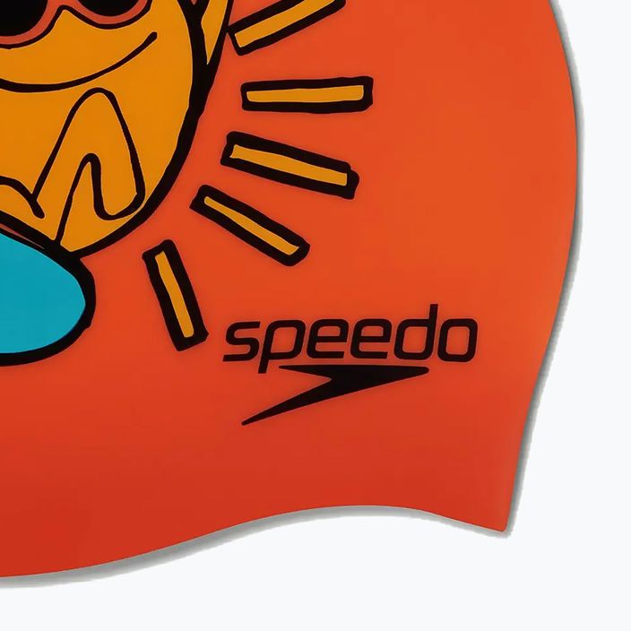 Дитяча шапочка для плавання Speedo Junior з принтом силіконова оранжево-жовта 4
