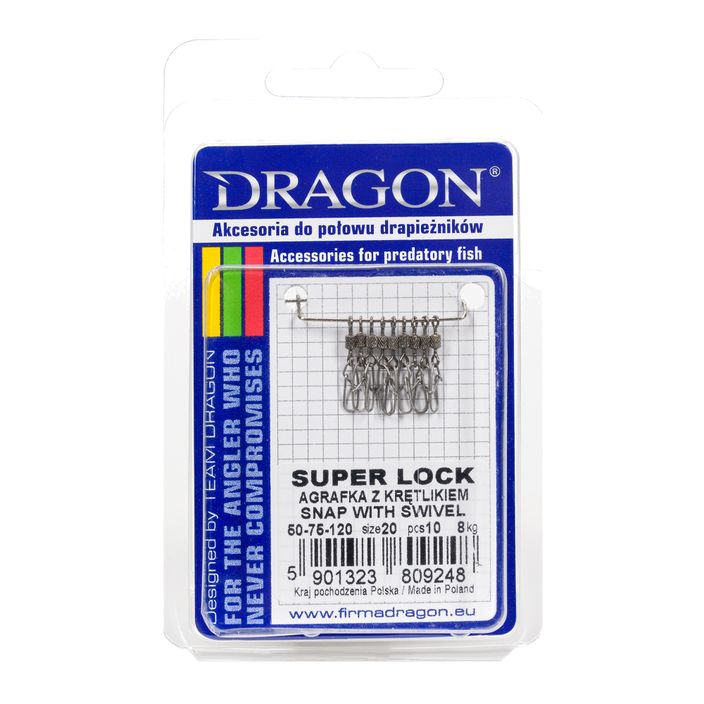 Спінінгові застібки з вертлюжками DRAGON Super Lock 10 шт. сріблясті PDF-50-75-120 2