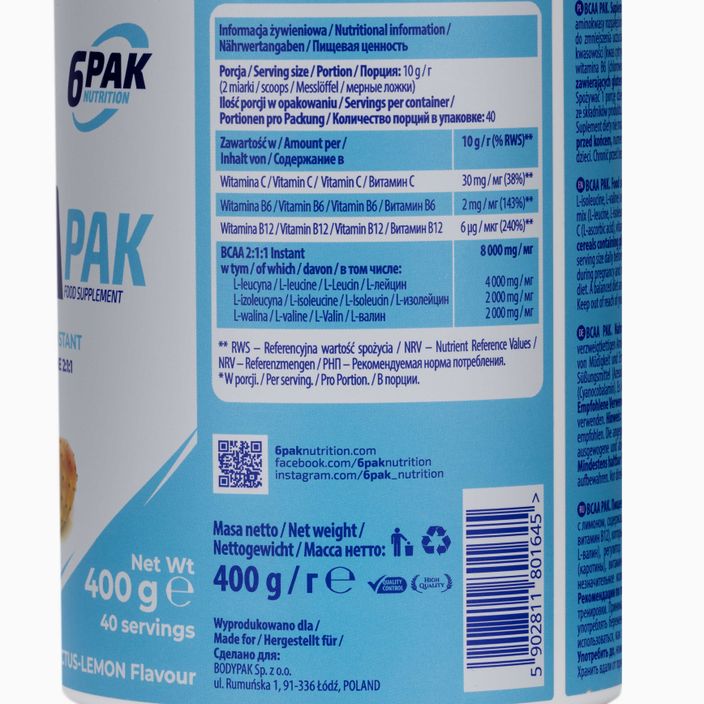 BCAA 6PACK PACK амінокислоти 400г кактус-лимон PAK/013#KAKCY 3
