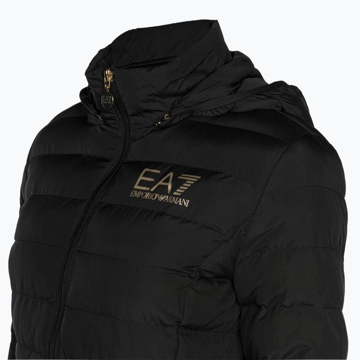 EA7 Emporio Armani Жіноча куртка з капюшоном Train Core Lady Eco Down худі чорний / логотип світло-золотий 3