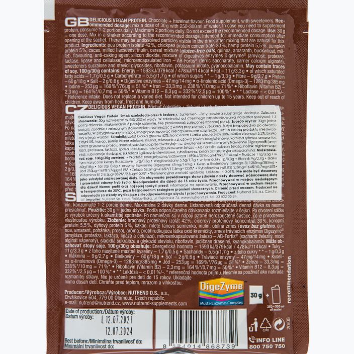 Протеїновий коктейль Nutrend Delicious Vegan Protein 5x30г шоколад-лісовий горіх VS-105-150-ČLO 2