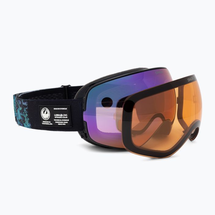Гірськолижні окуляри DRAGON X2S чорні перламутрові / люмаленові фіолетові іонні / амброві