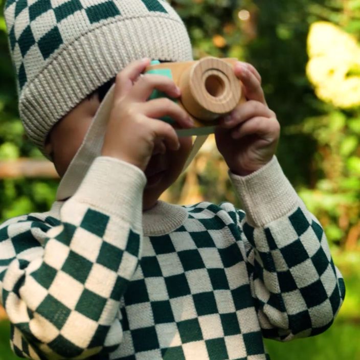 Шапка зимова дитяча KID STORY Merino green chessboard 8