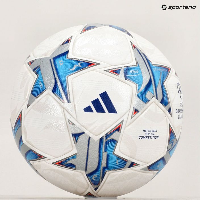 Футбольні м'ячі adidas UCL Competition 23/24 білі/сріблястий металік/яскраво-блакитні/роял, розмір 5 6
