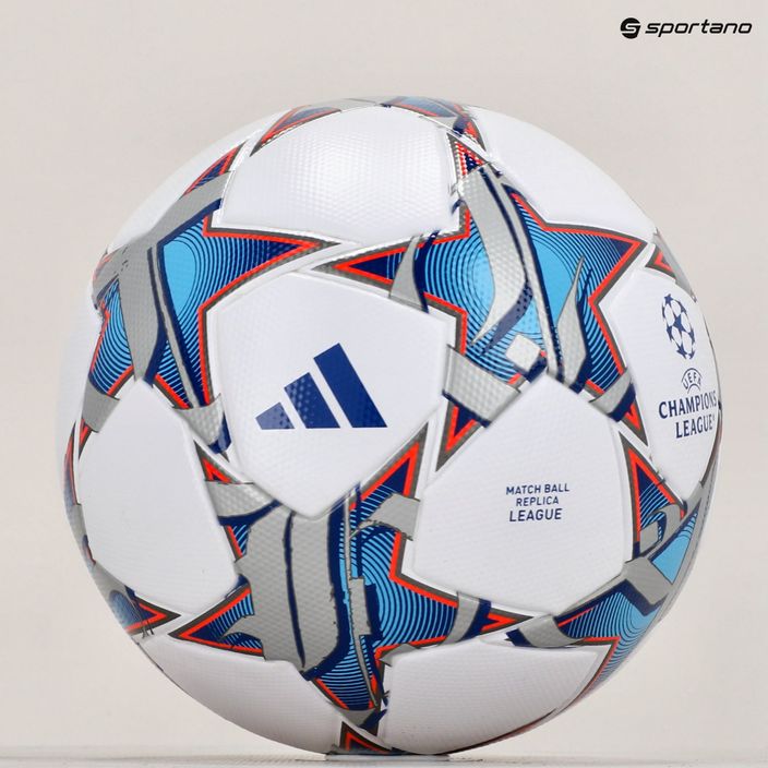 Футбольний м'яч adidas UCL League 23/24 білий/сріблястий металік/яскраво-блакитний розмір 5 6