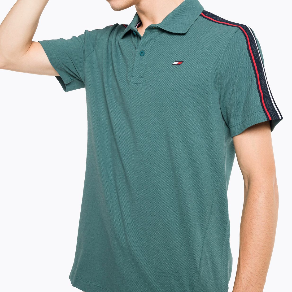 Футболка тренувальна чоловіча Tommy Hilfiger Textured Tape Polo green 4